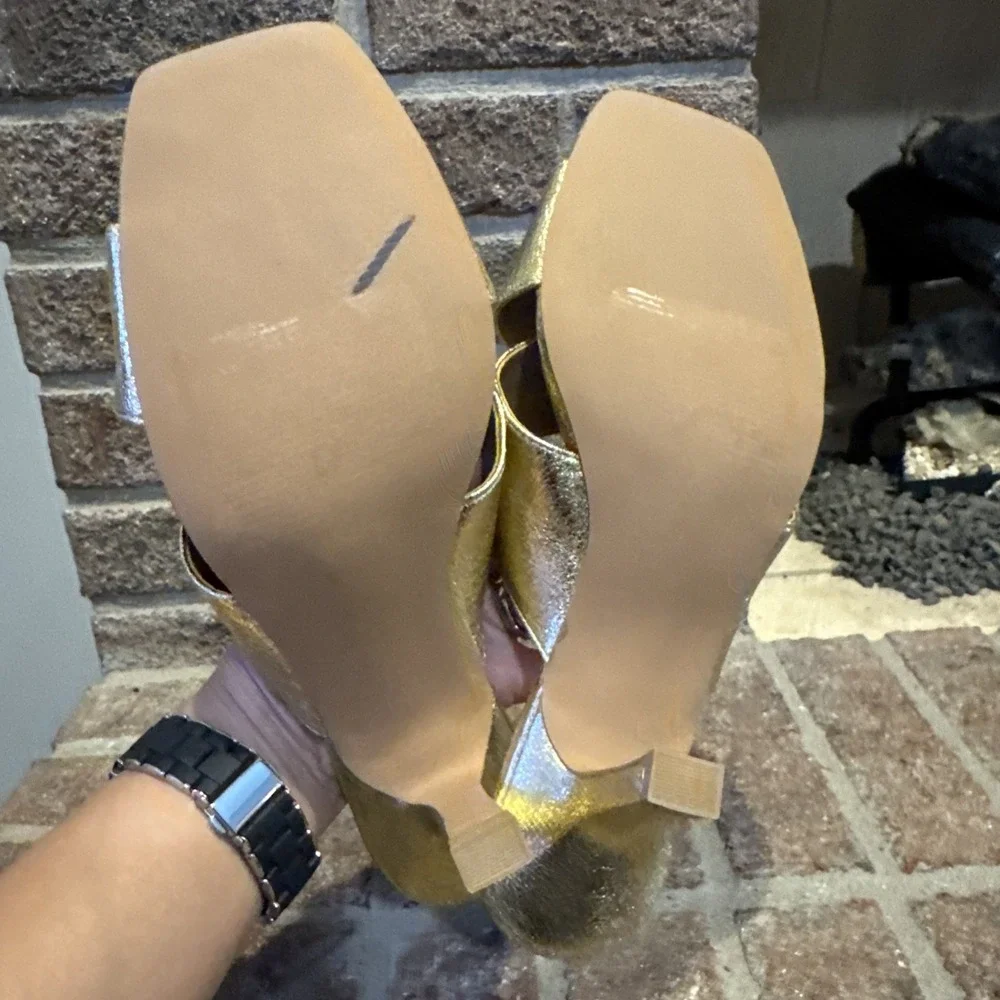 Nordstrom Rack Lauren Slide Gold Open Square Toe Sandals Women's Size 8M #416 - Picture 3 of 16